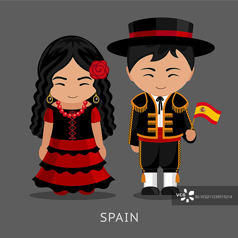 身着民族服装的西班牙人挥舞着旗帜图片素材