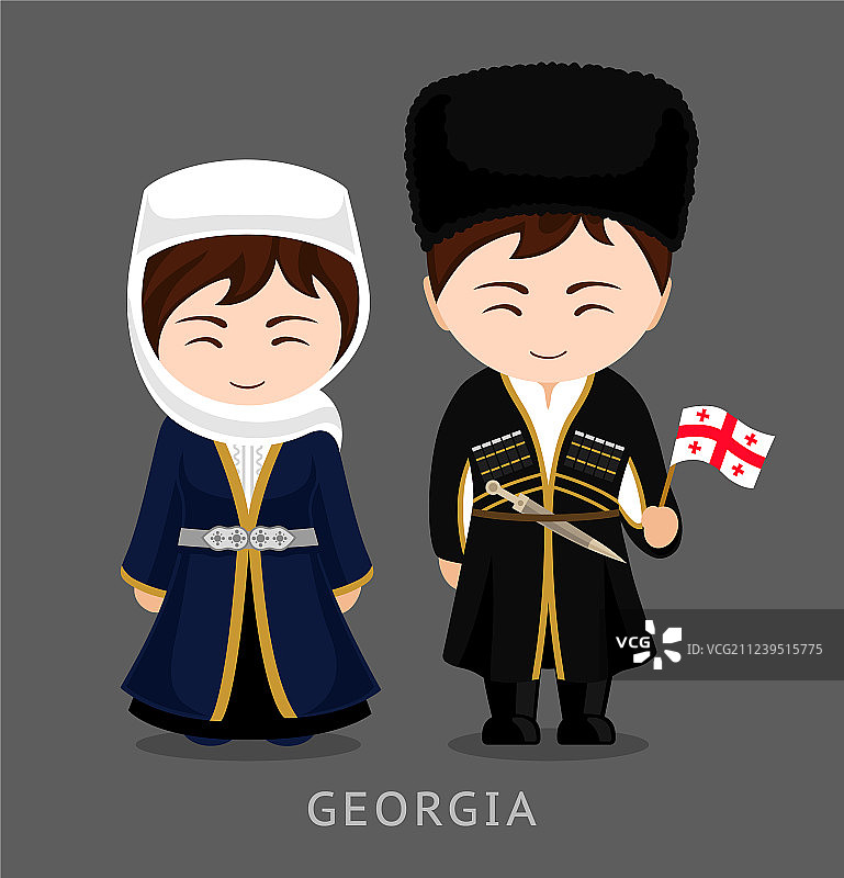 身着民族服装的格鲁吉亚人挥舞着旗帜图片素材