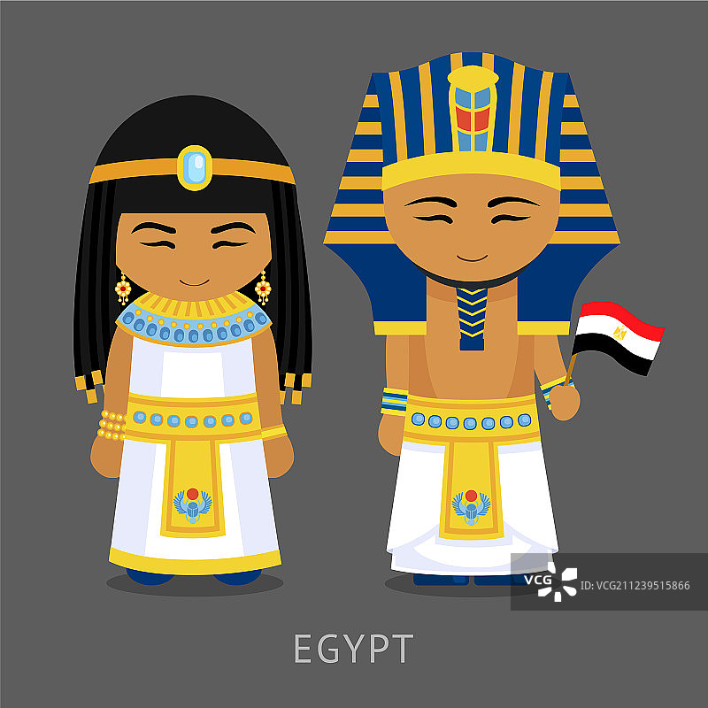 身着民族服装并挥舞旗帜的埃及人图片素材