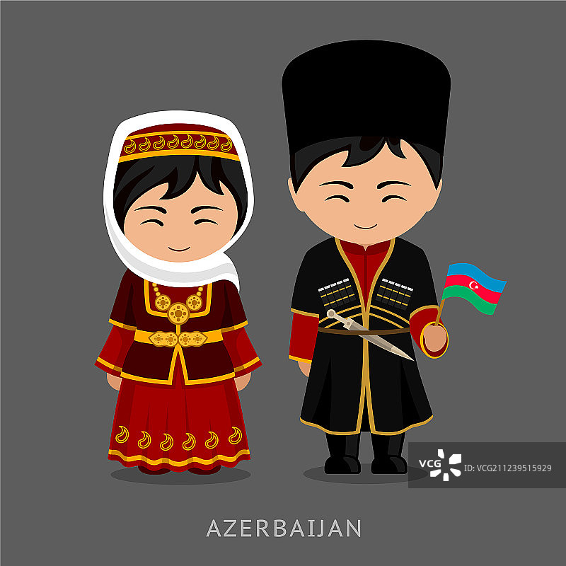 身着民族服装的阿塞拜疆人挥舞国旗图片素材