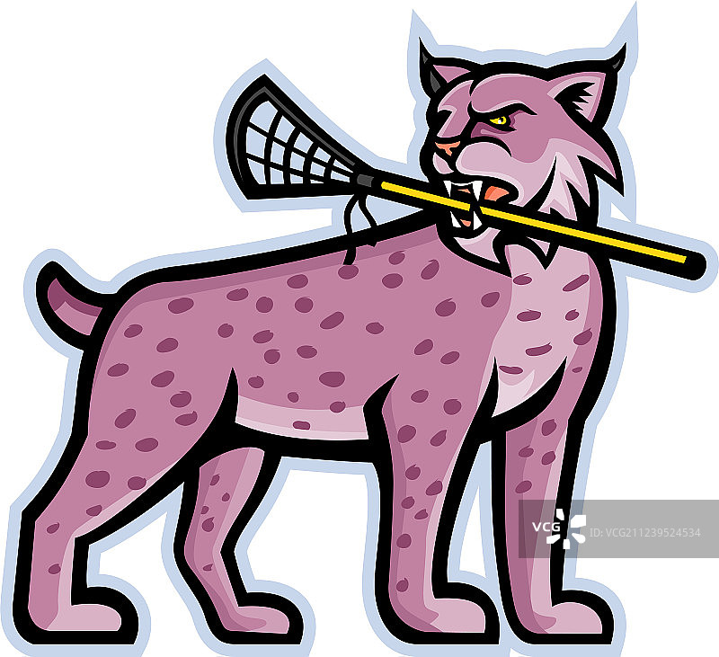 短尾猫或山猫长曲棍球吉祥物图片素材