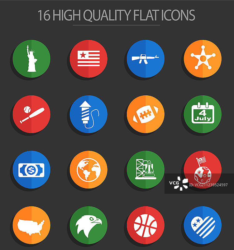 美国16个扁平图标图片素材