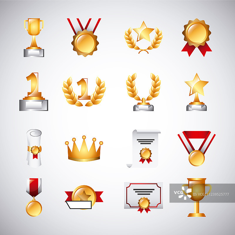 奖杯奖牌与获胜彩带图片素材