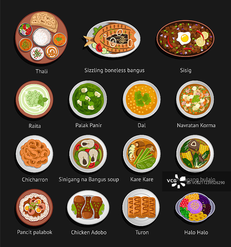 亚洲美食：菲律宾和印度菜肴图片素材