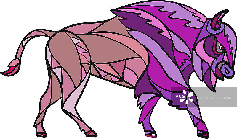 美洲野牛彩色马赛克图片素材