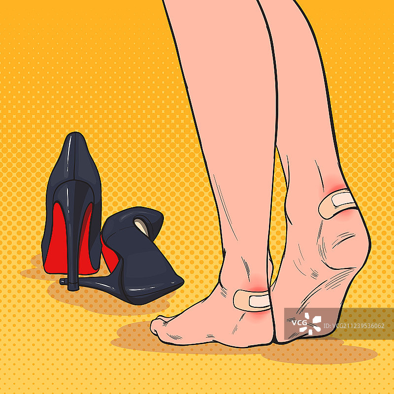 波普艺术风格脚踝贴膏药的女人图片素材