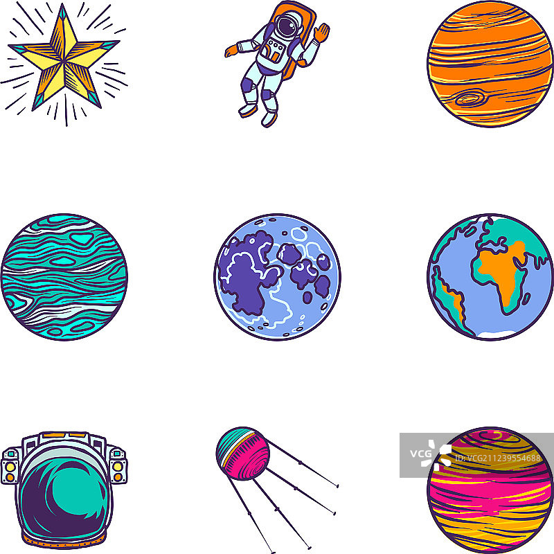 手绘风格宇宙图标合集图片素材