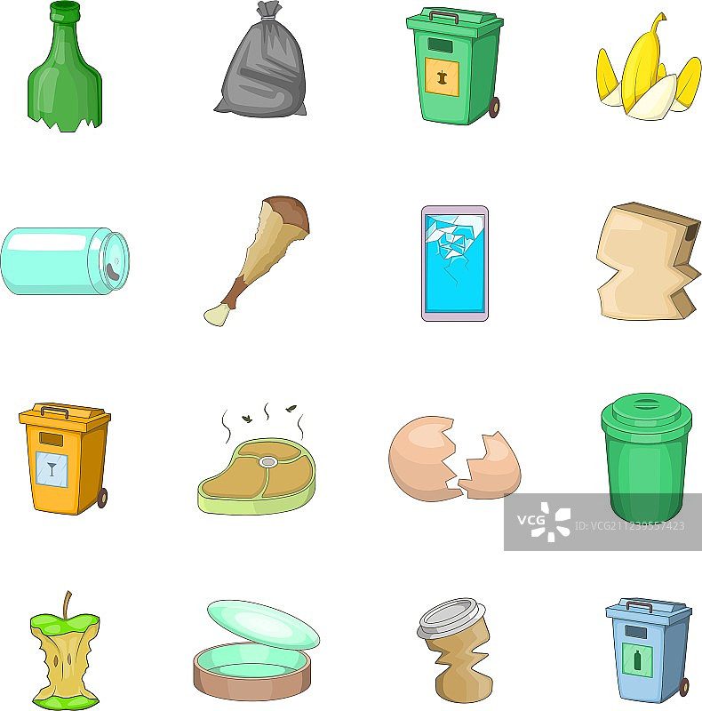 卡通风格垃圾图标集图片素材