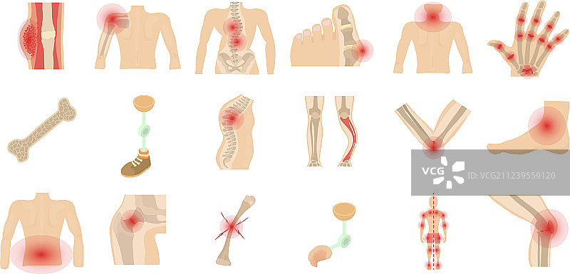 卡通风格的人体骨骼图标集图片素材