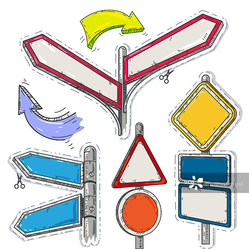 空指针箭头的彩色贴纸套装图片素材