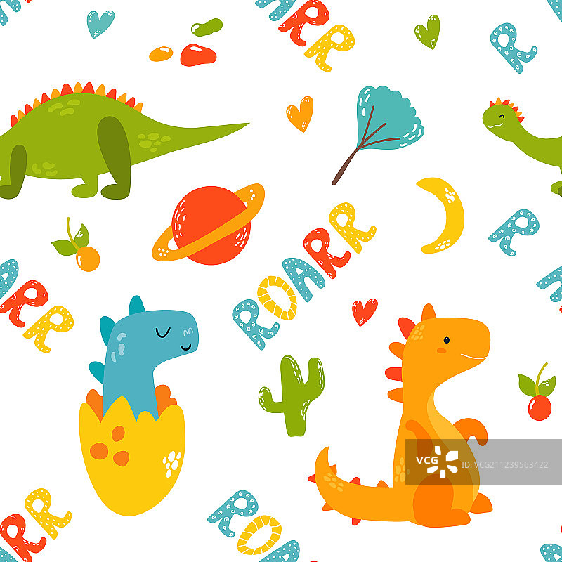 可爱的恐龙无缝图案图片素材