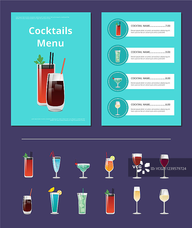 血腥玛丽和威士忌鸡尾酒单海报图片素材