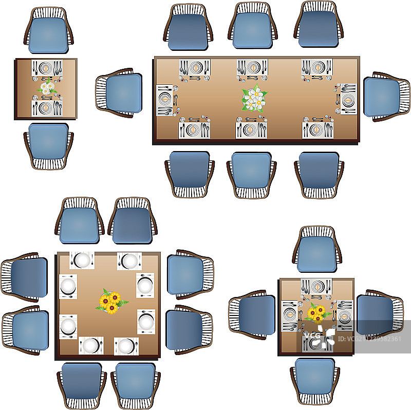 室内餐饮家具顶视图3D模型图片素材