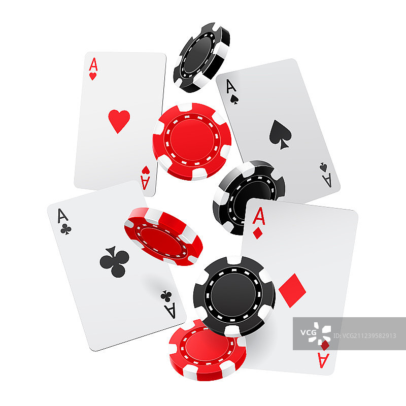 散落的Aces牌和赌场筹码图片素材