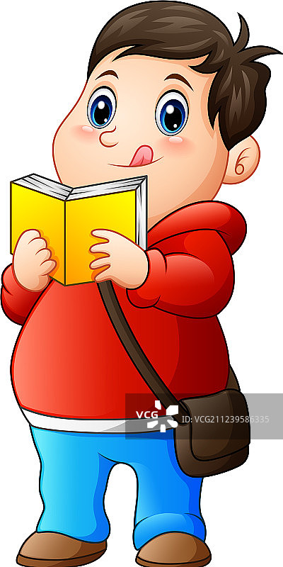 卡通胖男孩在看书图片素材