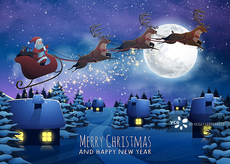 圣诞老人乘坐驯鹿雪橇图片素材