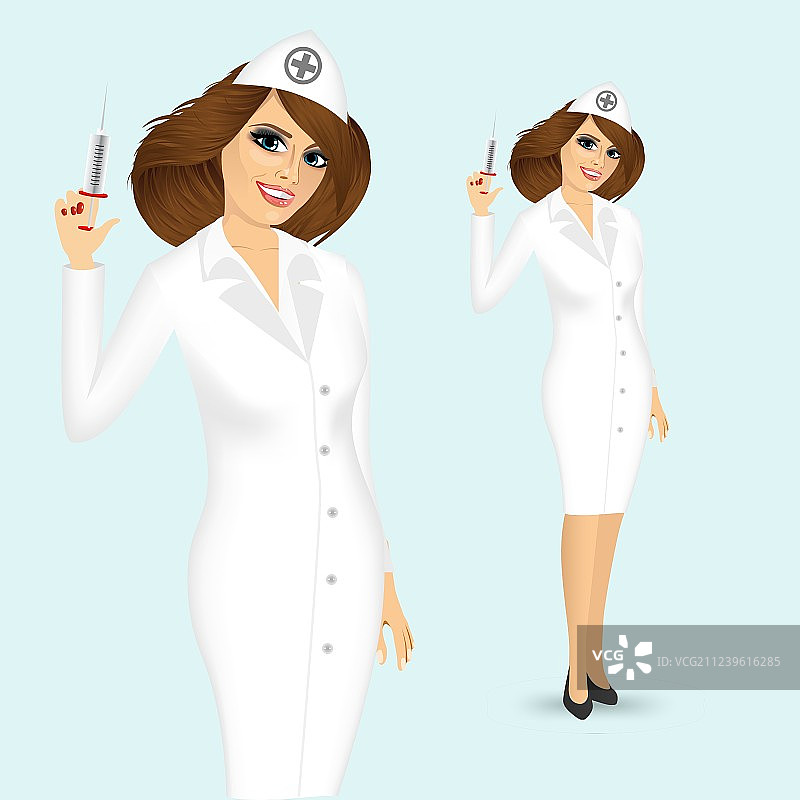 拿着注射器的友善护士图片素材