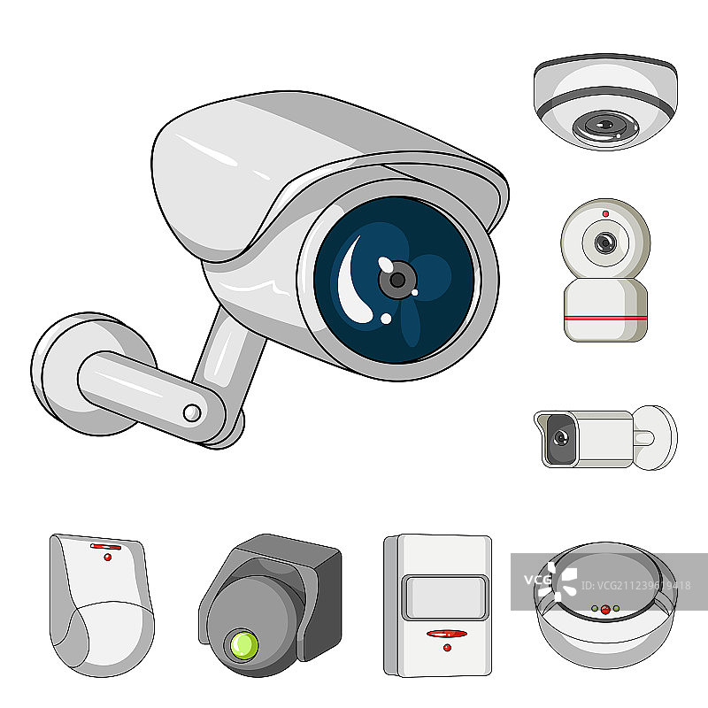 闭路电视监控和摄像机标志组合图片素材