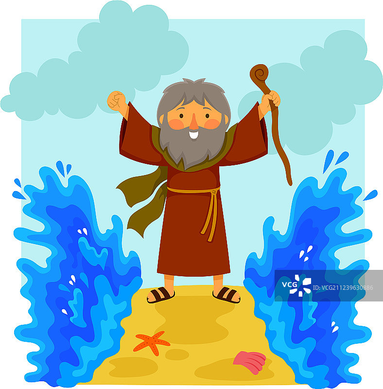 卡通摩西分开红海图片素材