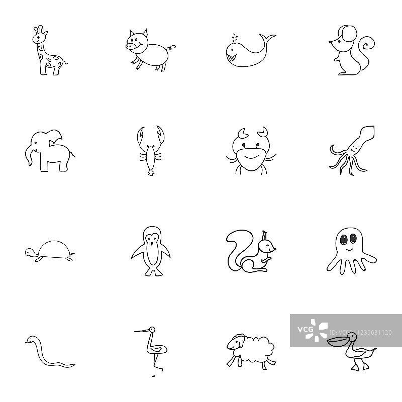 16个可编辑的动物园图标，包含符号图片素材