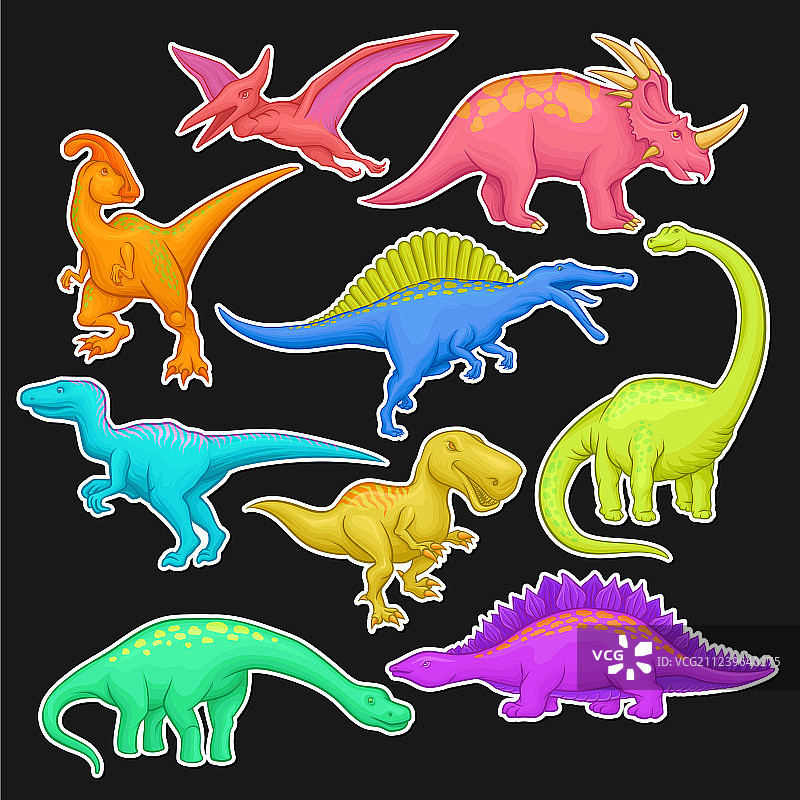 彩色巨型史前爬行动物合集图片素材