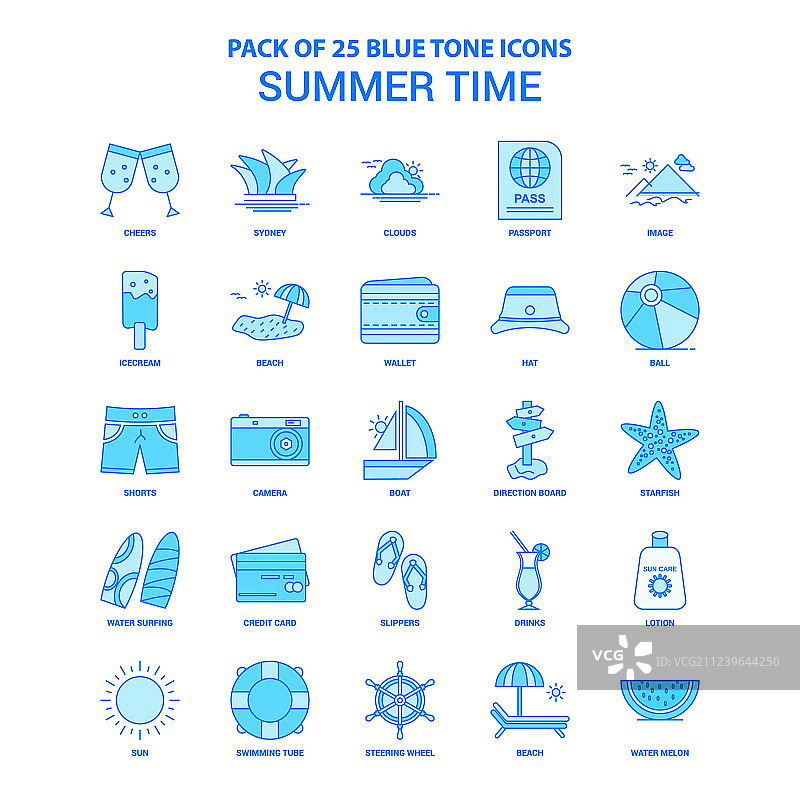 夏季蓝色调图标包 - 25个图标集图片素材