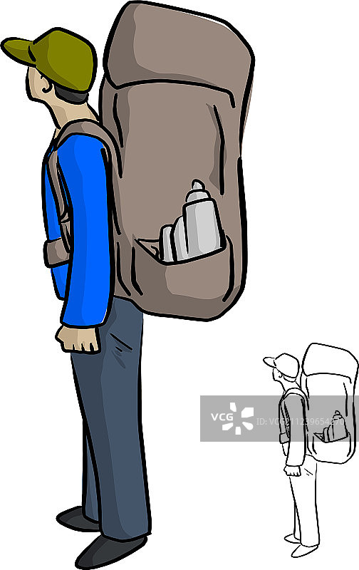 男人背着大背包素描图片素材