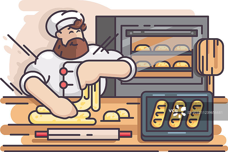 面包师揉捏和制作面团图片素材