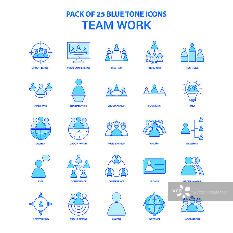 团队合作蓝色调图标包 - 25个图标集图片素材