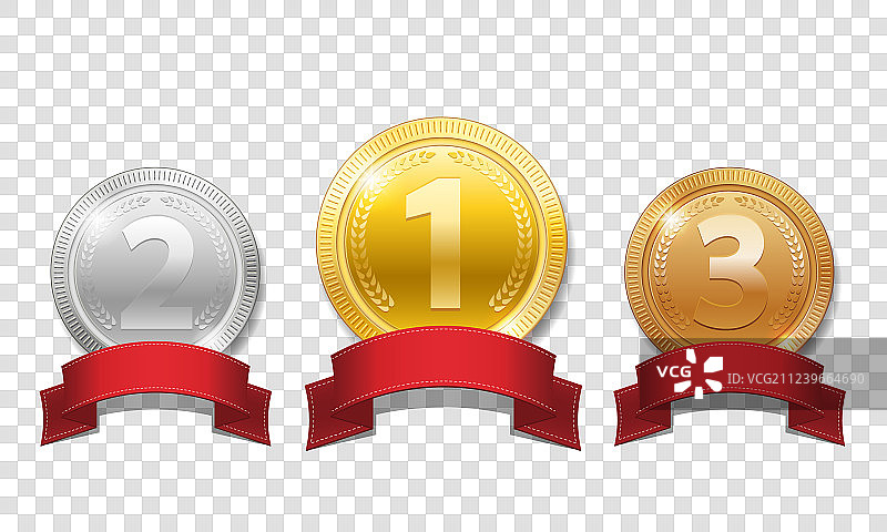 带红色丝带的金银铜奖牌图片素材