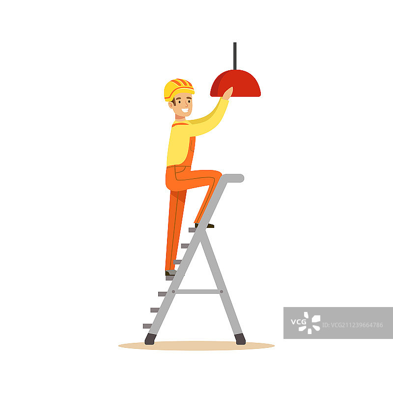 电工站在梯子上安装图片素材