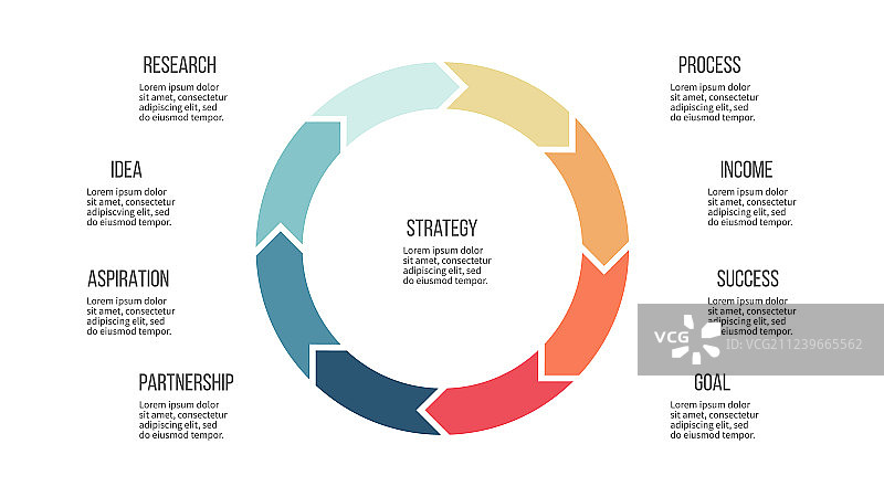 带有8个箭头部分的商务信息图圆形图表图片素材