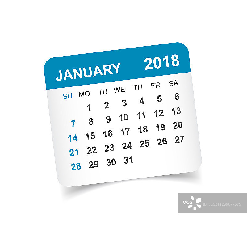 2018年1月日历贴纸设计图片素材