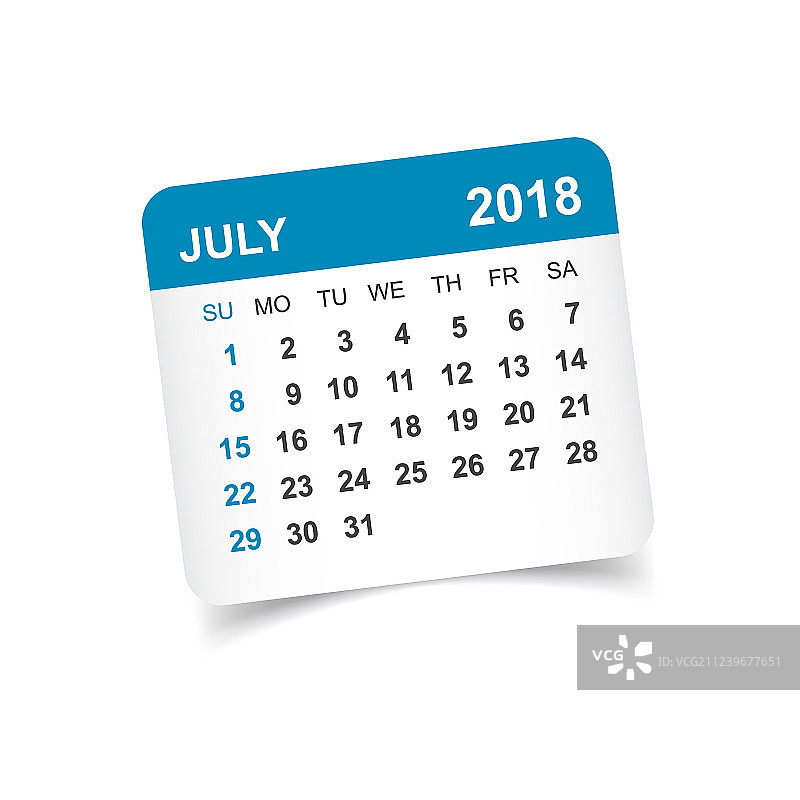 2018年7月日历贴纸设计图片素材