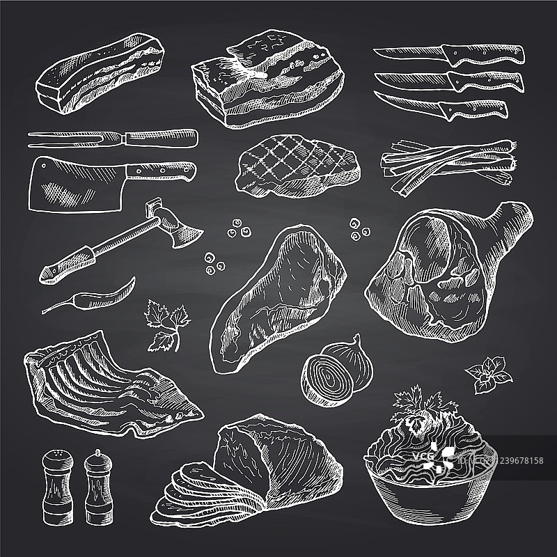 手绘单色肉类元素图片素材