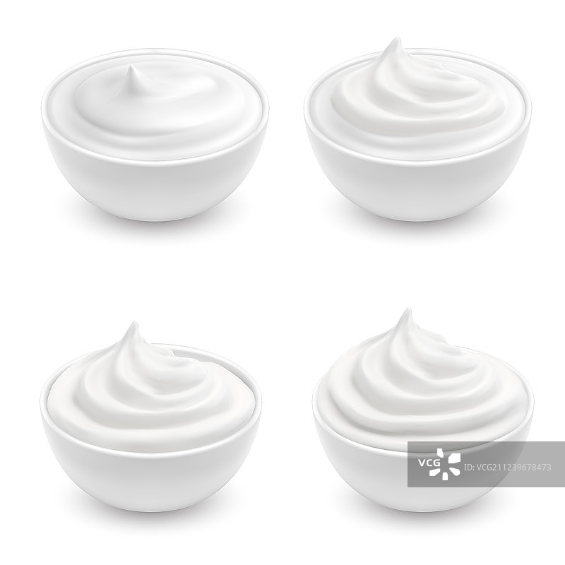 白色陶瓷碗酸奶油套装图片素材
