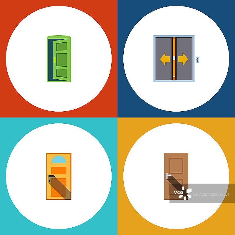 扁平风格大厅出口门图标合集图片素材