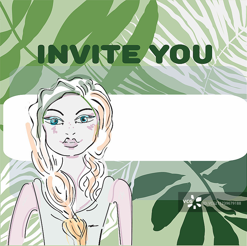 女孩，嘴唇，棕榈叶，鸡蛋花图片素材