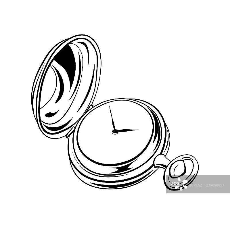 白色背景上隔离的老式复古怀表古董图片素材