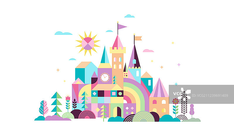 几何童话王国骑士和公主图片素材