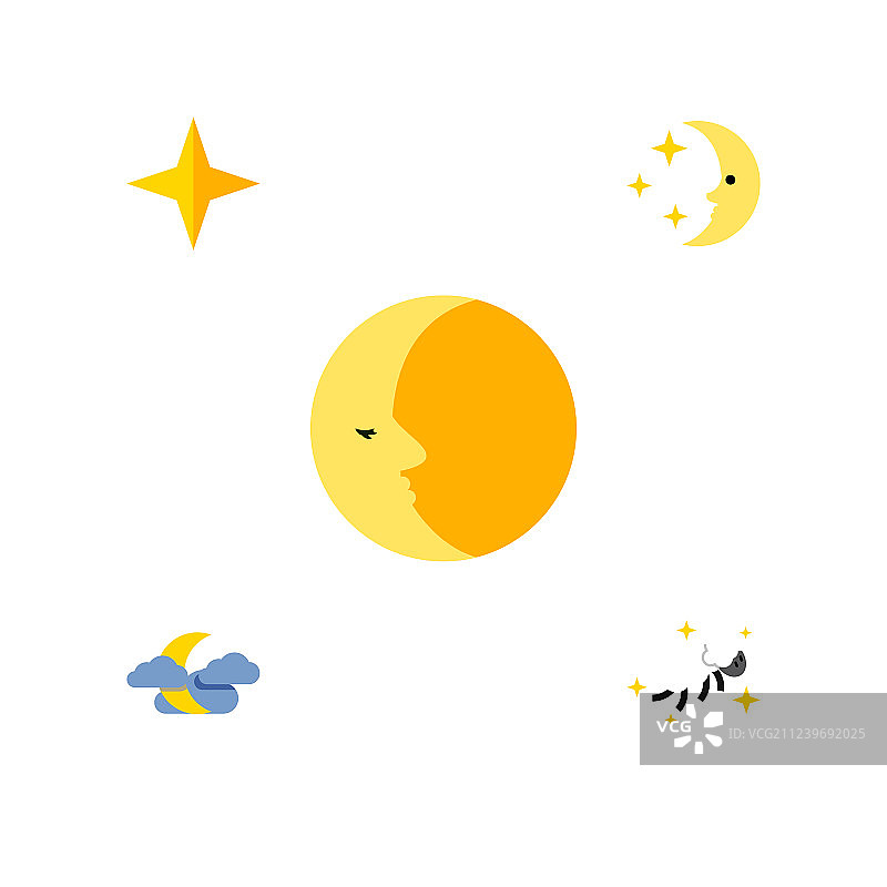 扁平风格的午夜星月图标图片素材