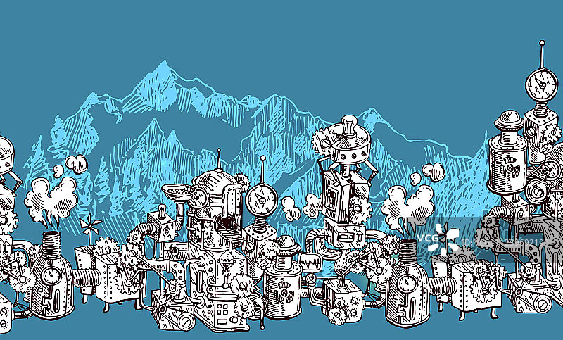 蒸汽朋克机械装置草图图片素材