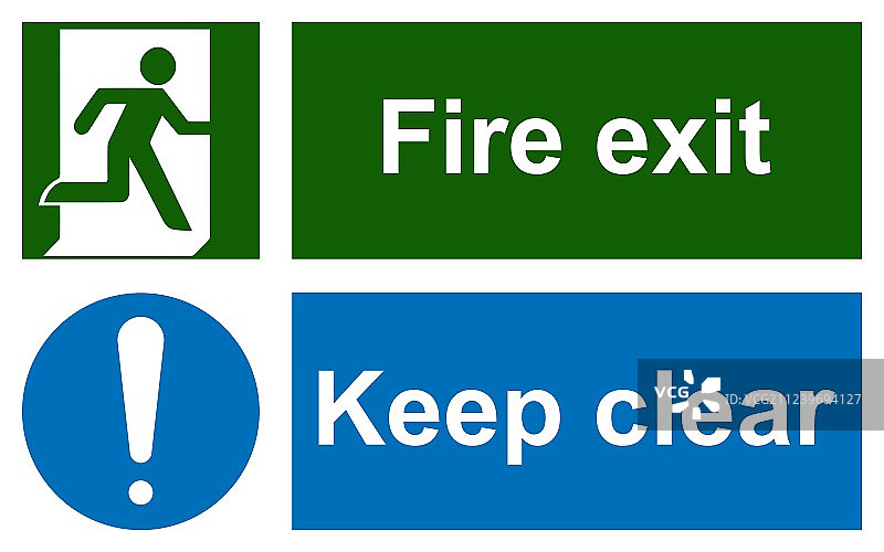 白色背景上的绿色紧急出口标志图片素材