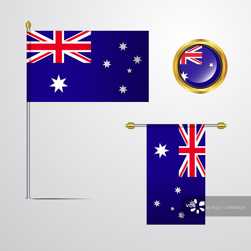 带有徽章的澳大利亚国旗飘扬设计图片素材