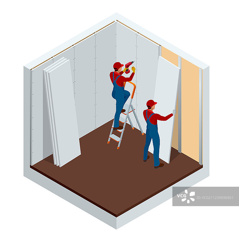 2.5D男人安装石膏板图片素材