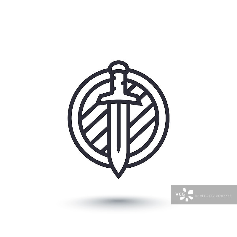 剑和盾牌线性图标图片素材