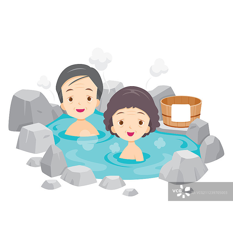 老年夫妇温泉放松图片素材