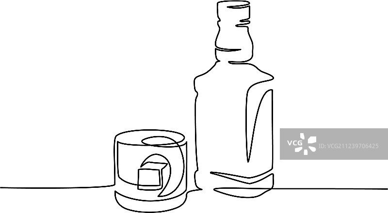 瓶子和威士忌酒杯连续线条图片素材