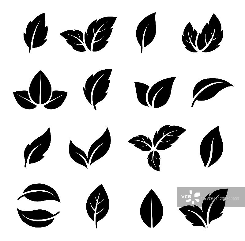 黑色叶子图标合集图片素材
