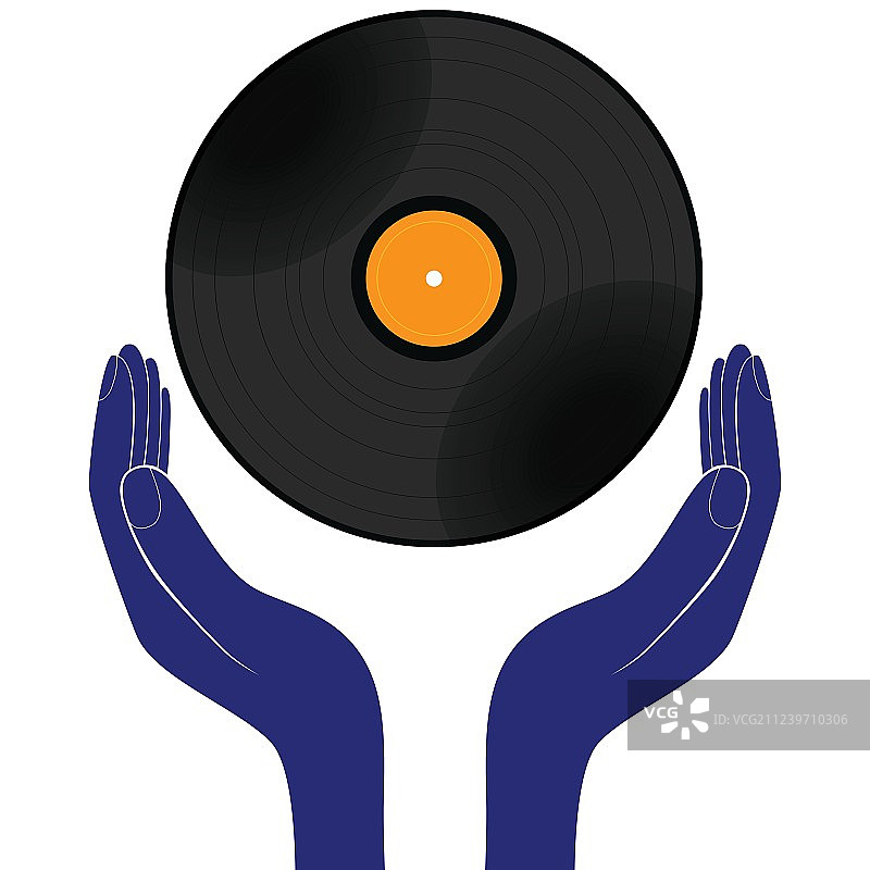 双手拿着黑胶唱片图片素材